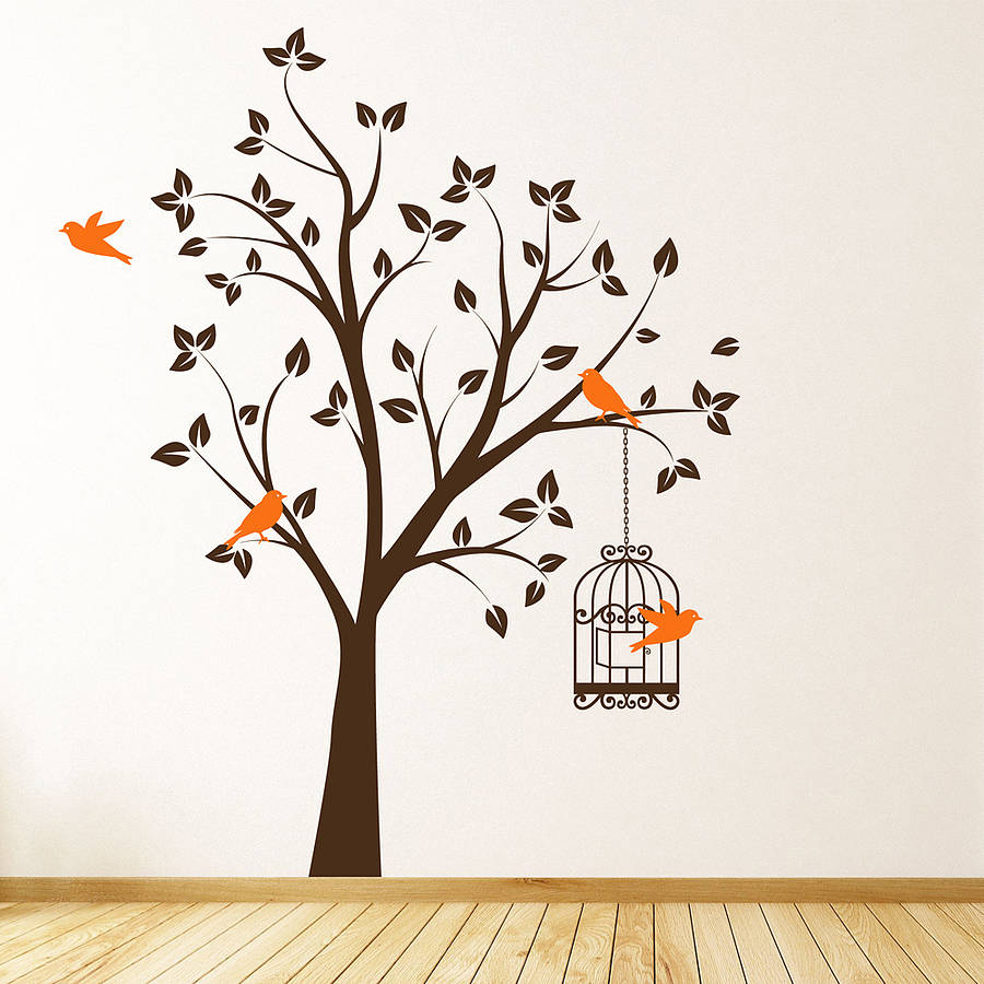 Tree with Bird Cage Wall Sticker